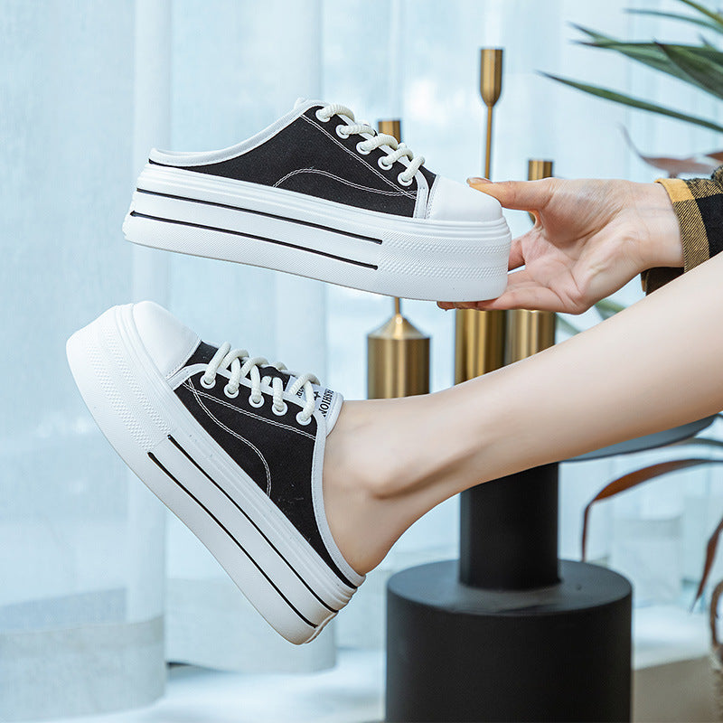 Closed Toe Half Slippers Women's All-Match Platform Height Increasing