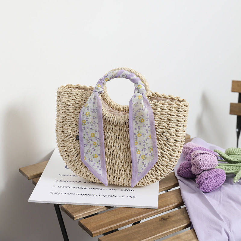 Women's Fashion Temperament Small Flower Silk Scarf Handbag Woven