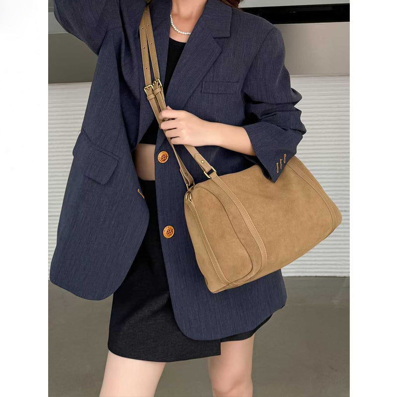 Autumn And Winter Vintage Matte Cowhide Boston Bag Shoulder Crossbody