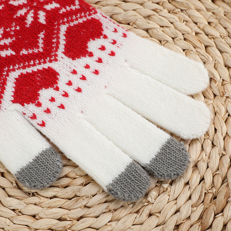 Knitted Christmas Snowflake Love Touch Screen Gloves