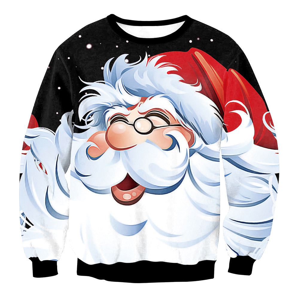Ensfarvet Elg Jule Digitale Print Sweater Langærmet Frakke