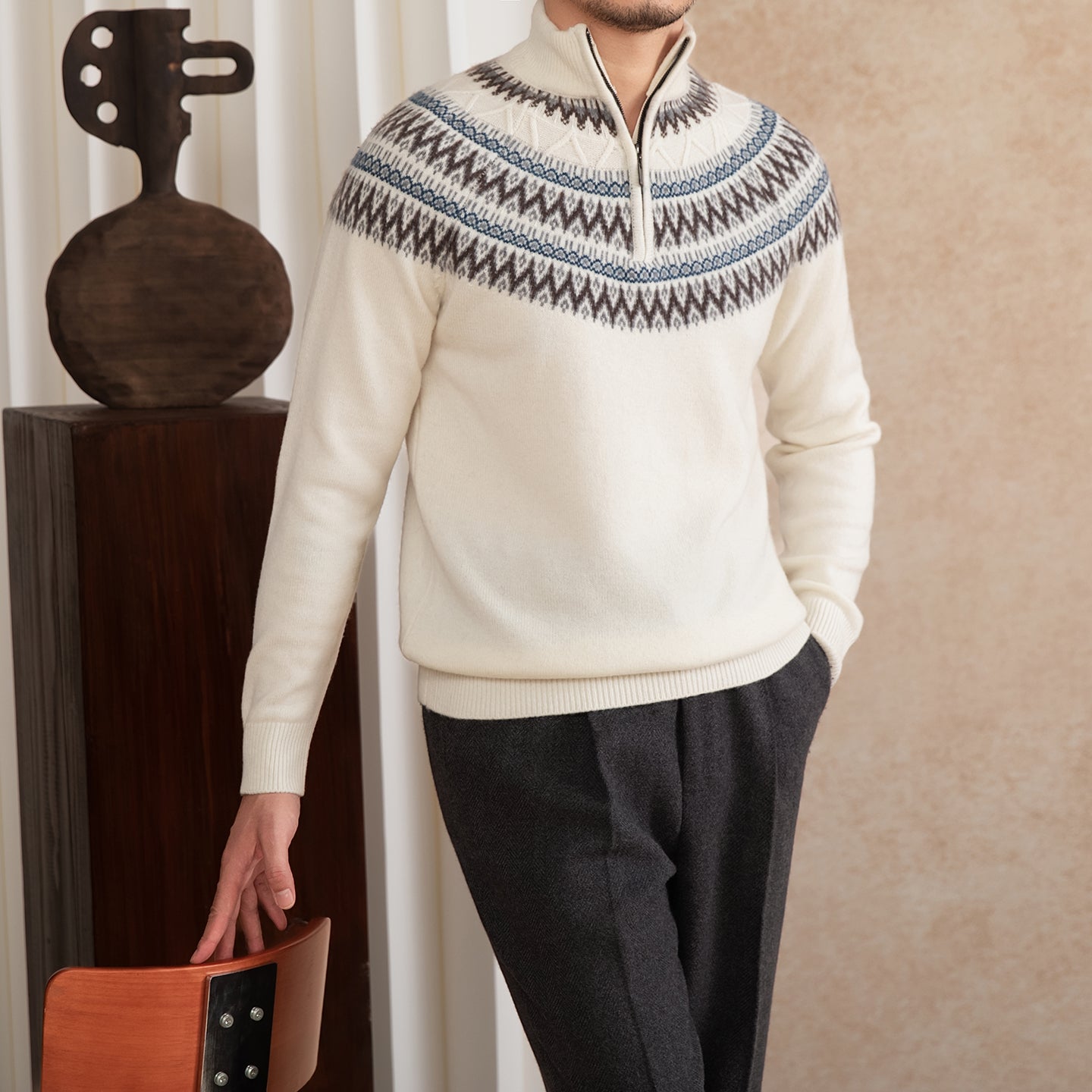 Uld Slank Pasform Kravebroderi Varm Mode Vintage Sweater