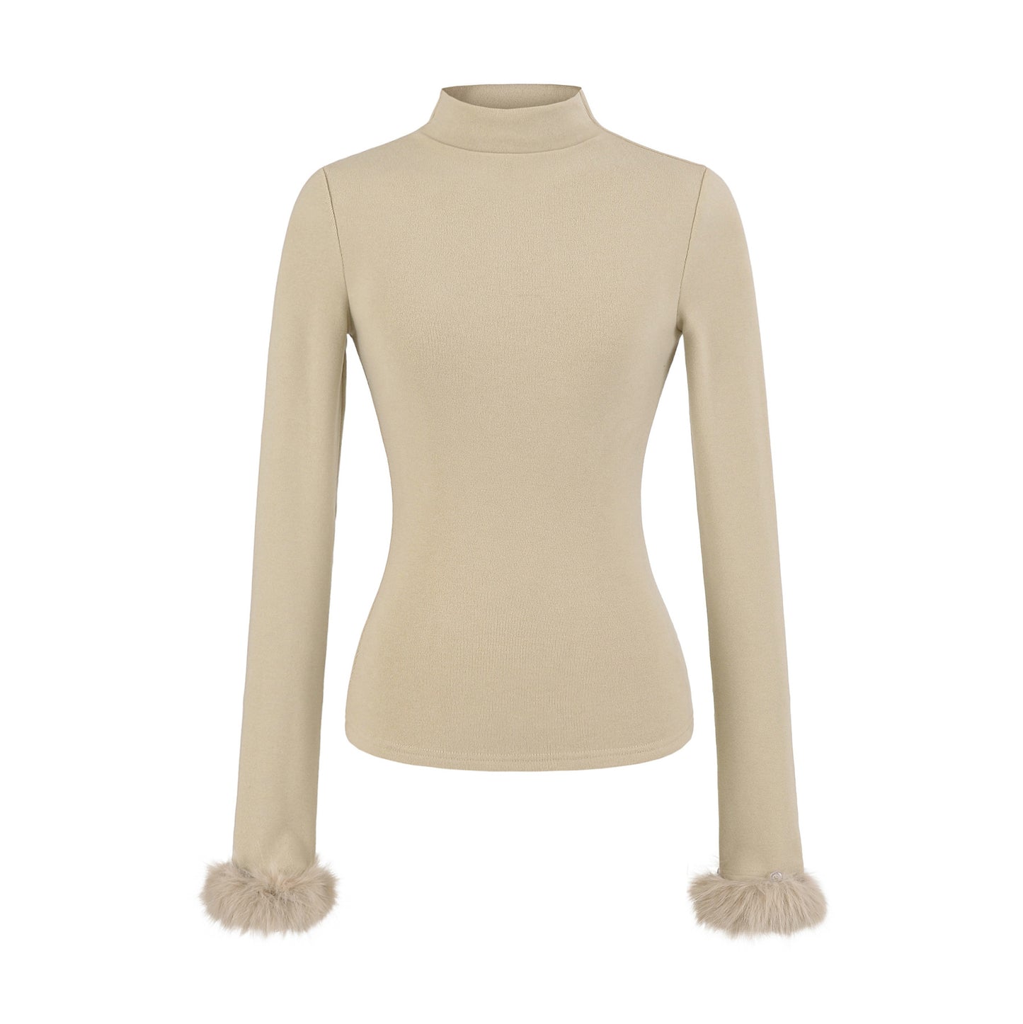 Winter Detachable Furry-sleeve Mock-neck Long-sleeve Pullover T-shirt