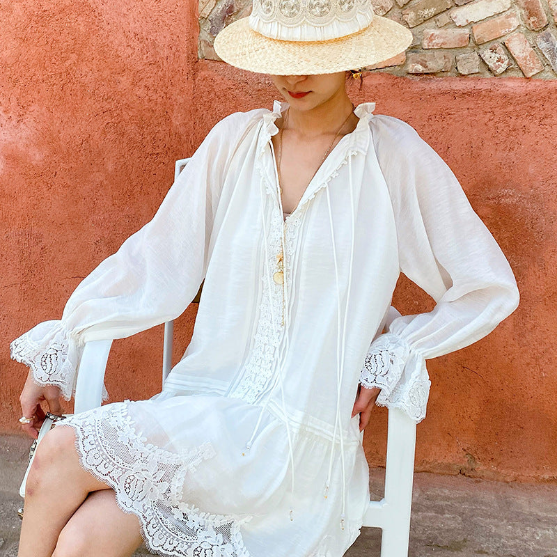Long-Sleeve Elegant Holiday Tencel Linen Dress For Women
