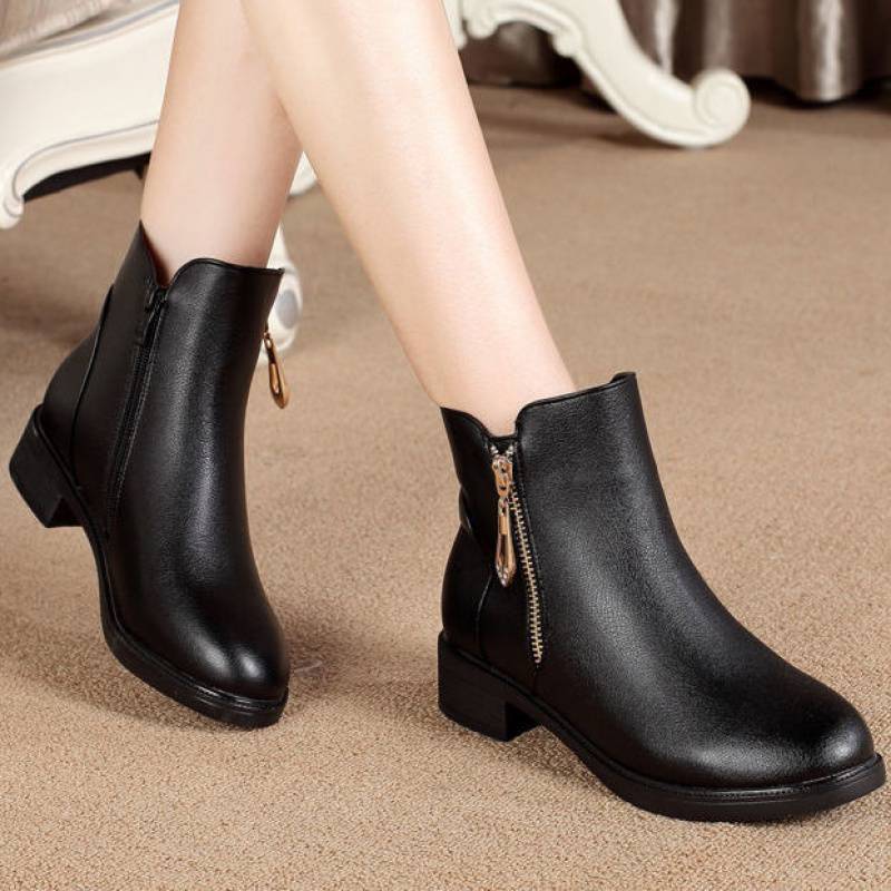 Women's Thick-heeled Non-slip Round Toe Soft-soled Martin Boots
