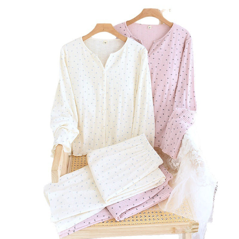 Knitted Sunken Stripe Stretch Chest Pad Long-sleeved Trousers Pajamas Suit
