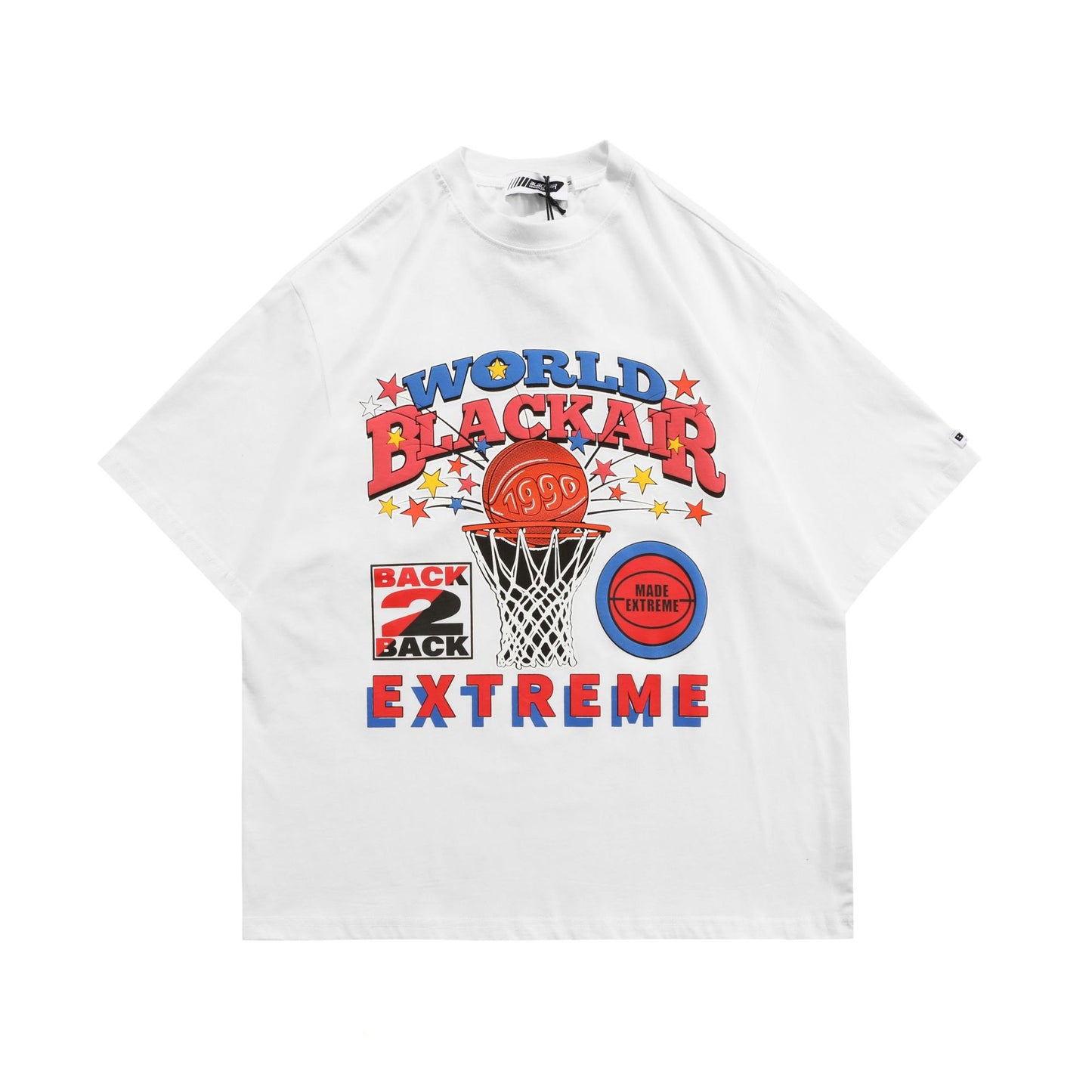 American Retro Street Culture Basketball Print Short Sleeve T-Shirt