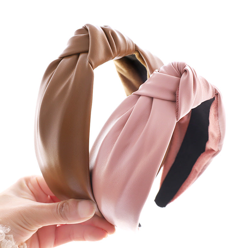 Fashion Solid Color Leather Hairpin Women's Hair Accessories PU Leather Headband