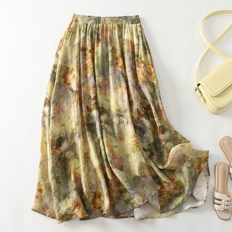 Womens Retro Casual Elegant Full Skirted Midi Skirt