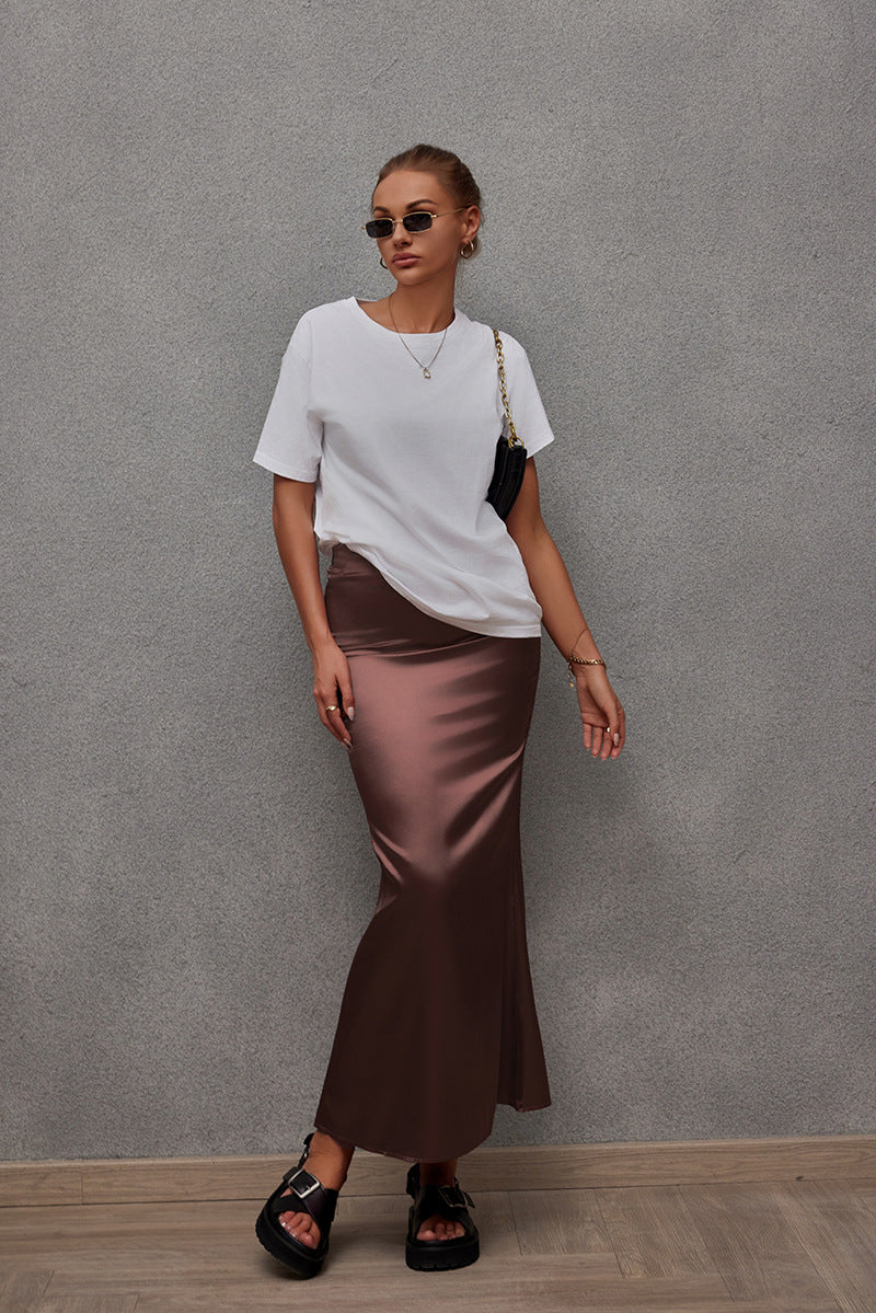 Women's Fashion Casual Satin Ice Silk Skirt