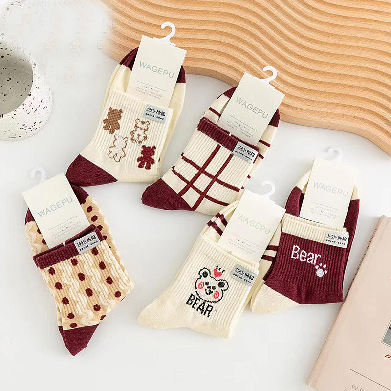 Cartoon Bear Ins Three-dimensional Flower Tulip Stockings Female