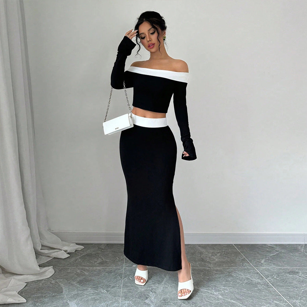 Sexy Off-Shoulder Color-Block Two-Piece Dress For Women