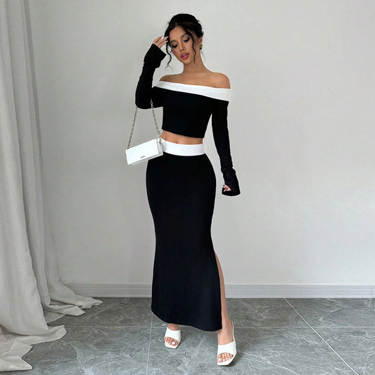 Sexy Off-Shoulder Color-Block Two-Piece Dress For Women