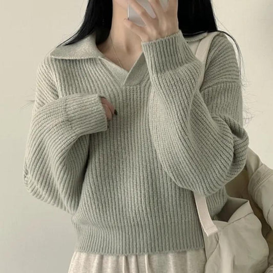 Women's Polo Collar Long Sleeve All-matching Warm Sweater