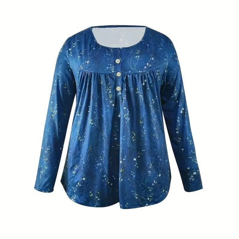 Elegant Løs Top med Knapper i Store Størrelser til Kvinder