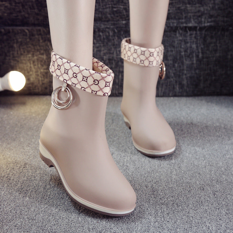 Plush Cotton Short Barrel Waterproof Rain Boots