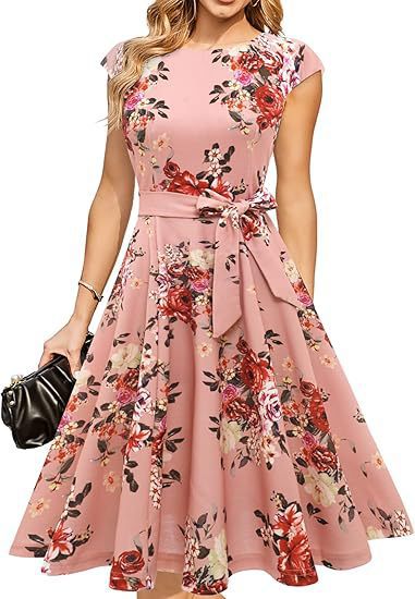 Elegant Round-neck Sleeveless Tie-waist Printed Dress