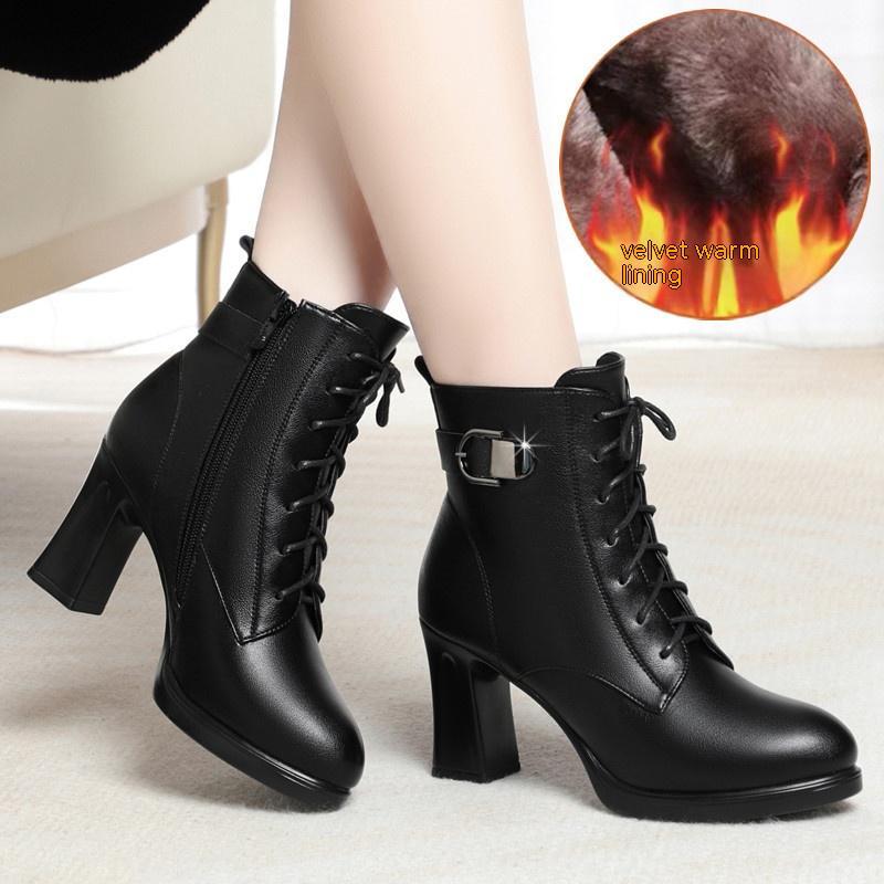 Cotton Shoes Middle Help Plus Velvet High Heel Warm