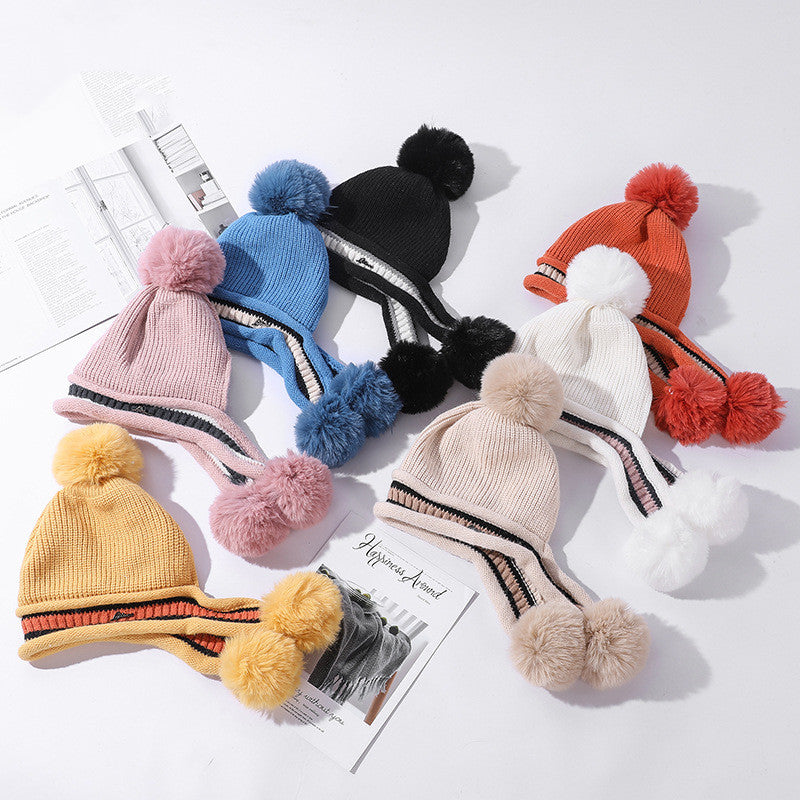 Ladies Knitted Hat Colorblock Casual Ear Guards For Warmth