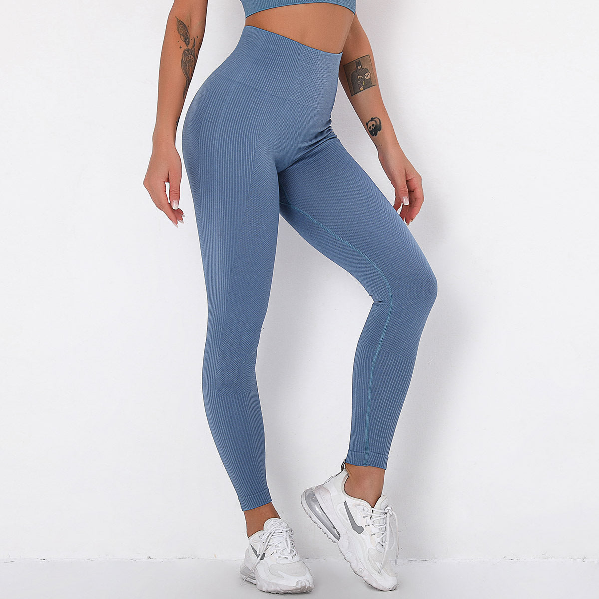 Seamless Solid Color Striped Hip Wicking Yoga Pants