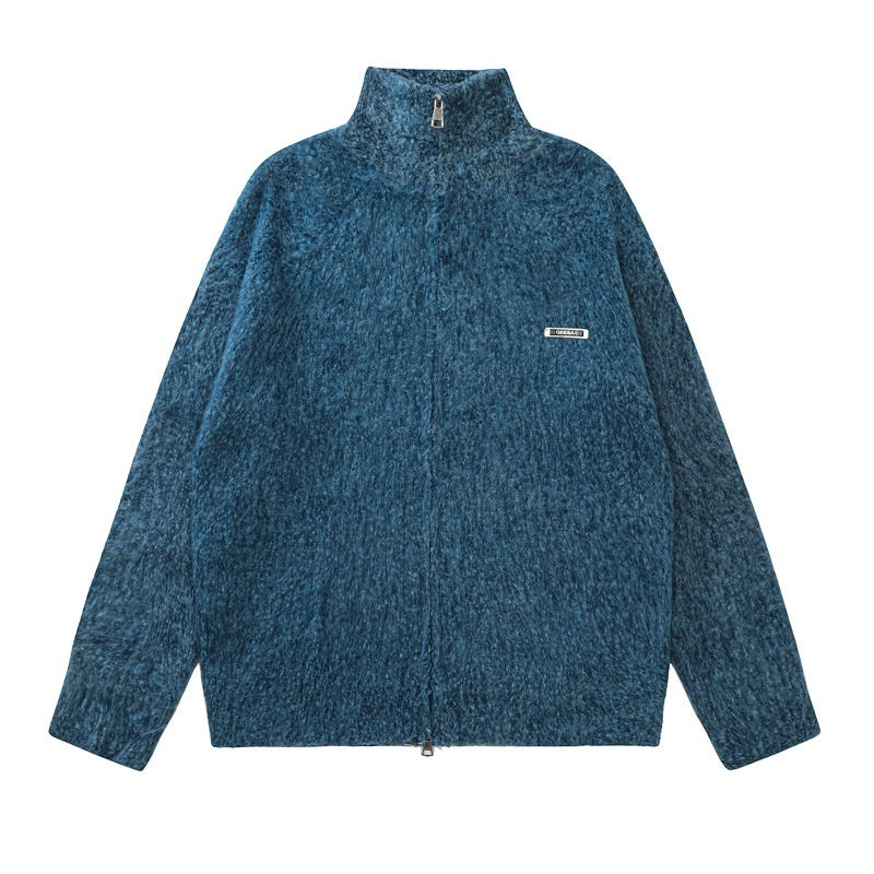 Versatile Zipper Stand Collar Sweater Men's Loose High Collar Knitted Cardigan Jacket