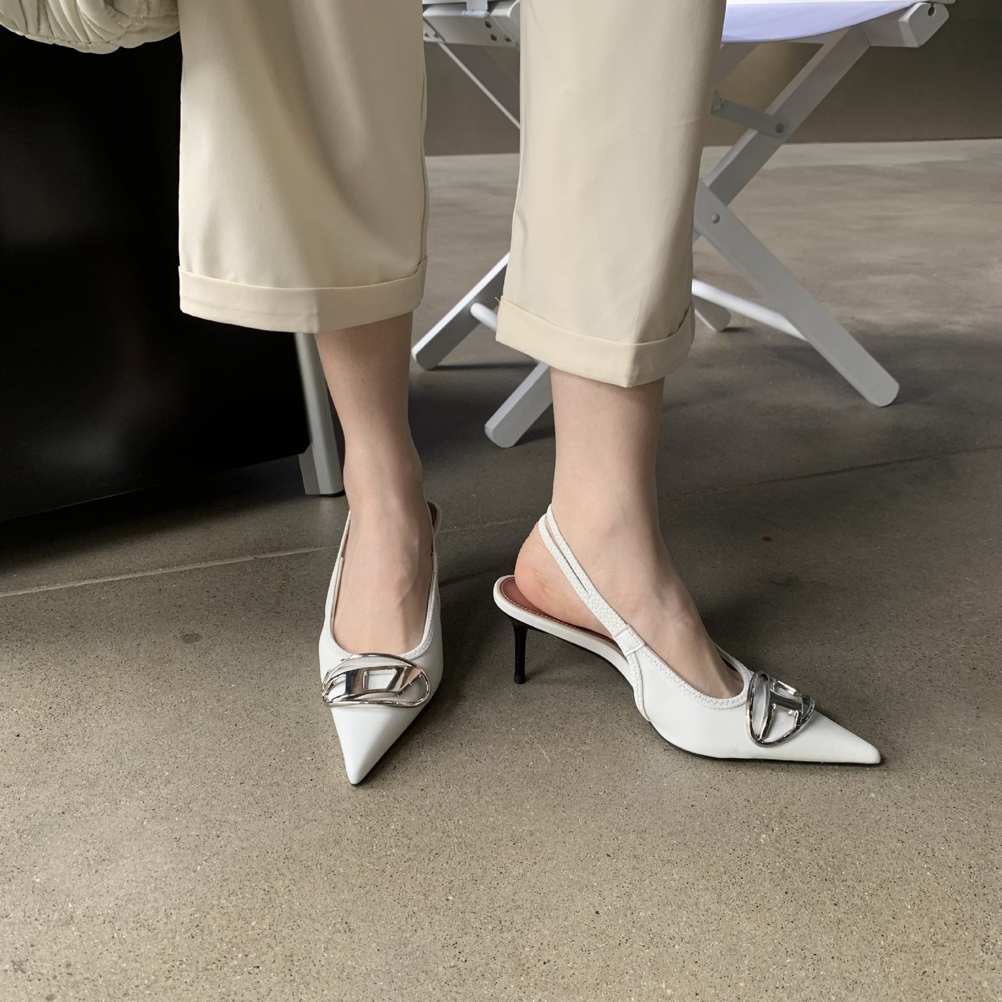 Ladies Shallow Back Slim Heel Pointed Heels