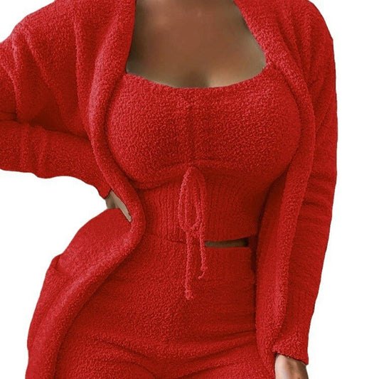Womens Casual Solid Color Long Sleeve Slimming Three Piece Set