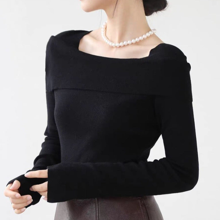 Gentle Temperament One-word Collar Lapel Knitwear Women's Autumn And Winter New Style