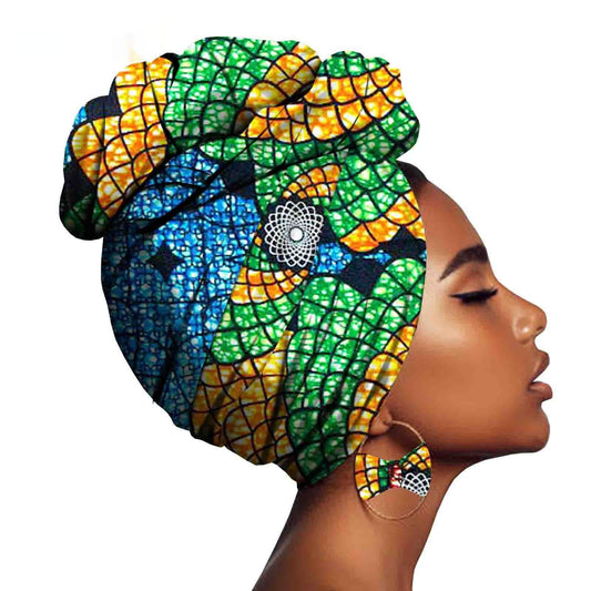 Batik Headscarf Exaggerated Earrings