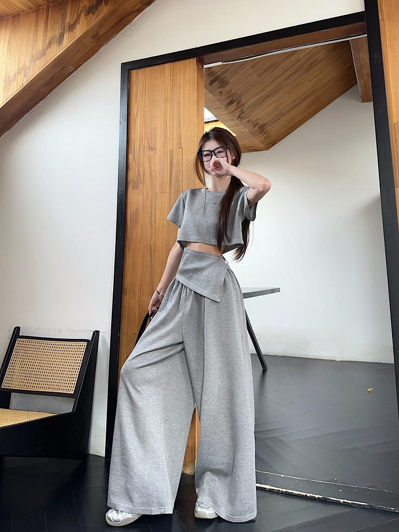 Top T-shirt And Loose-fitting Wide-leg Pants Set