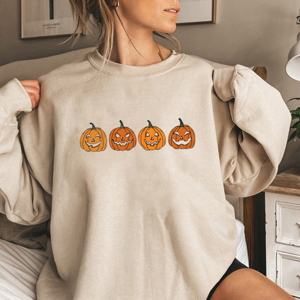 Halloween Ond Græskarhoved Sweater Sjovt Trykt Mode Fest Hættetrøje
