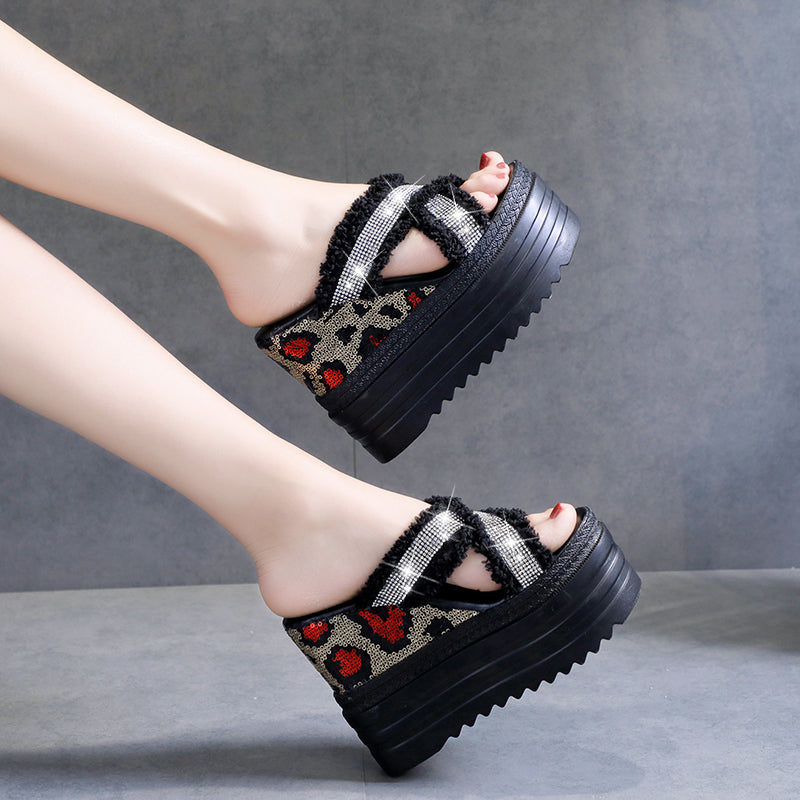 Women's New Wedge Heel Fashion Rhinestone Fish Mouth Shoes  12cm
