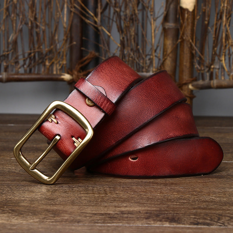 Leather Belt Men's Genuine Leather Pure Retro 38CM