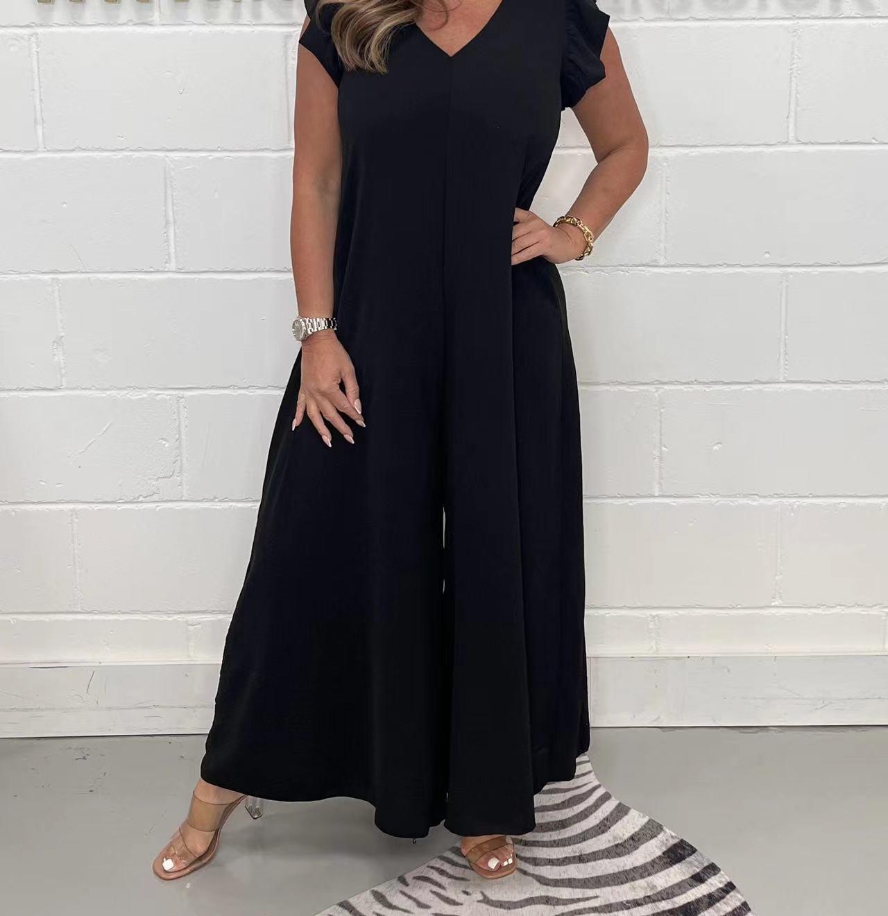 Women's Casual Short Sleeve And Long Pattern Jumpsuit