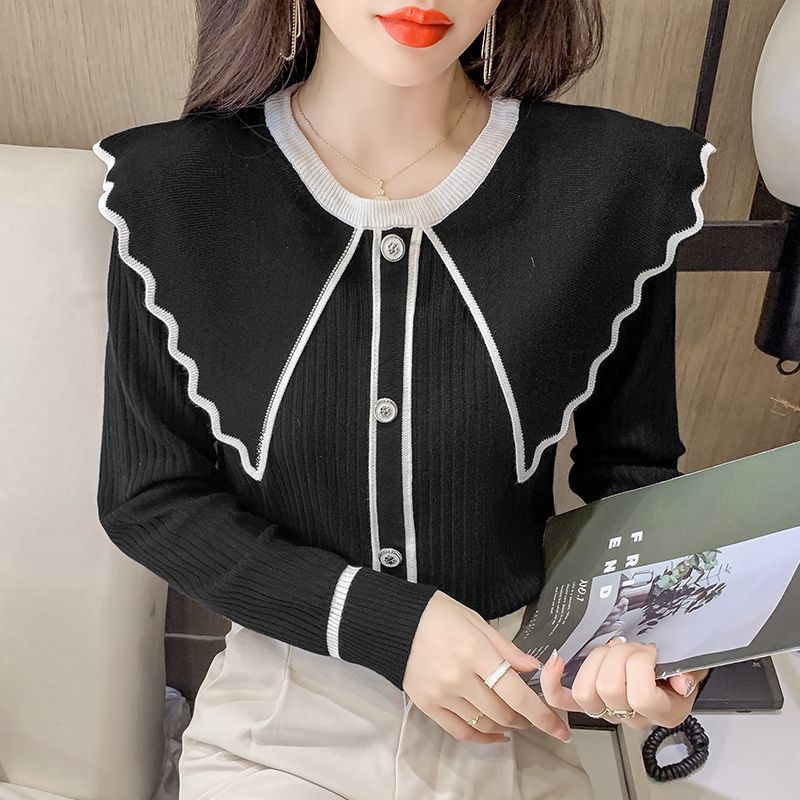 Sweet Lotus Leaf Collar Sweater New Slim And Western Style Top