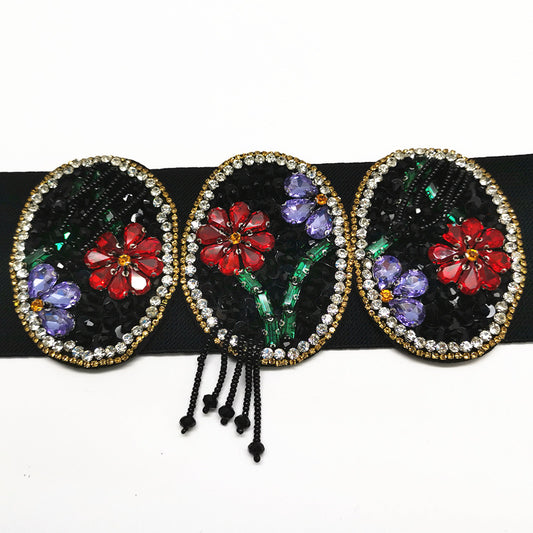 Flower Rhinestone Black Girdle Fashion Personality Girl Dress
