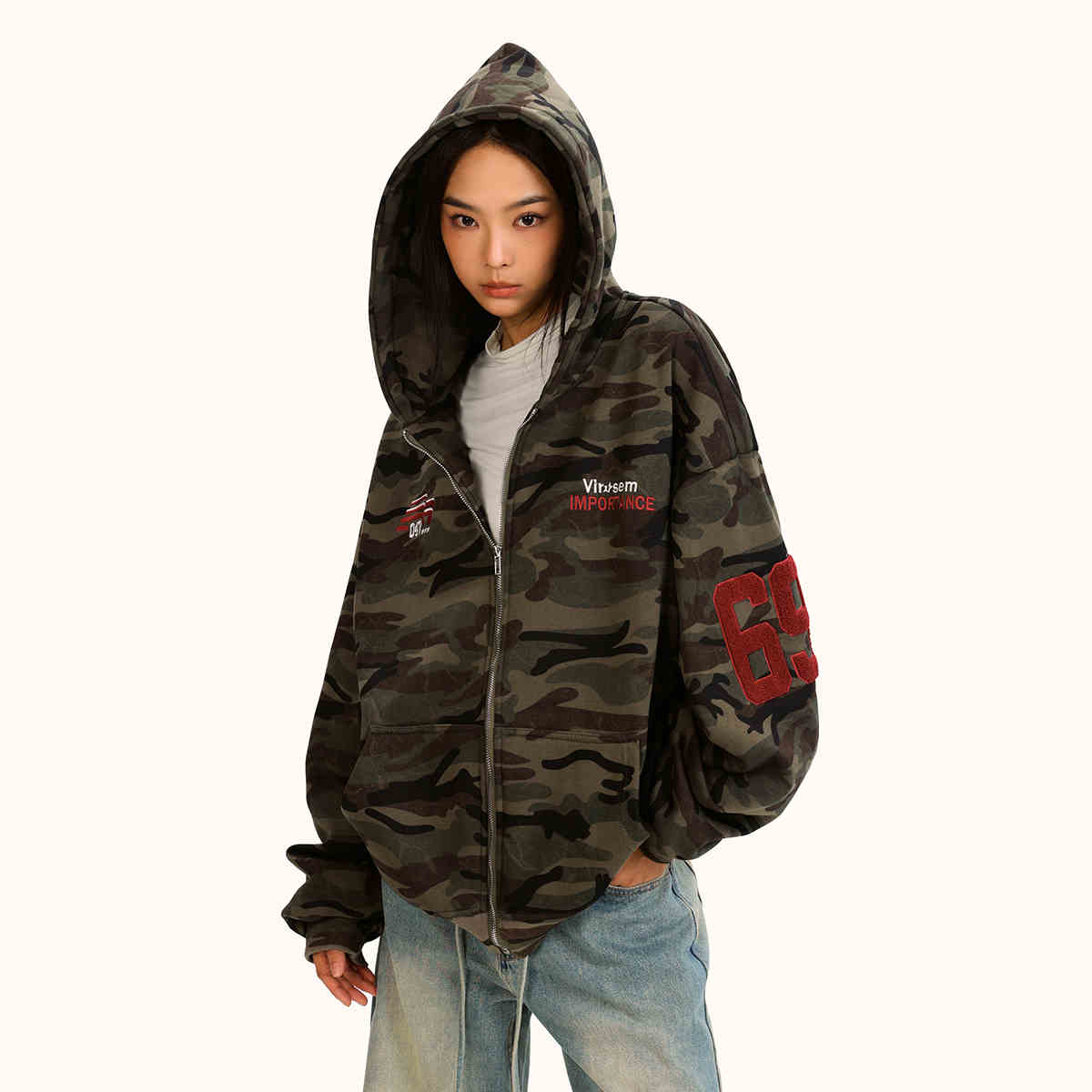 Fleeceforet Tyk Camouflage Cardigan Hættetrøje
