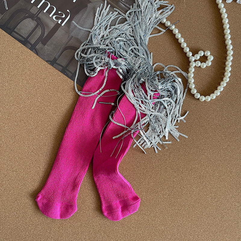 Girls Sequins Tassel Calf Socks