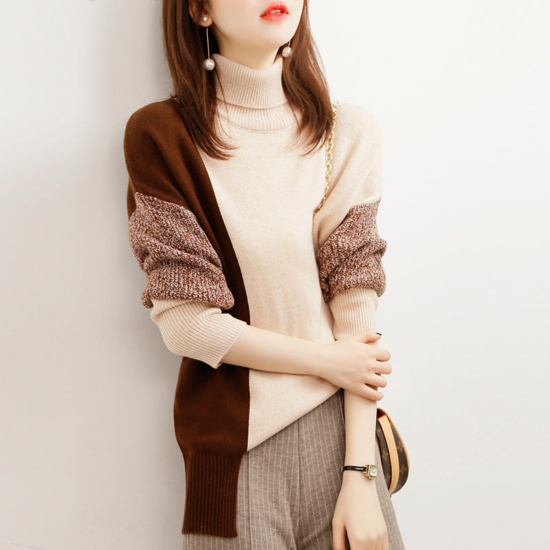 Bestselling Patchwork Color-Block Loose Turtleneck Sweater