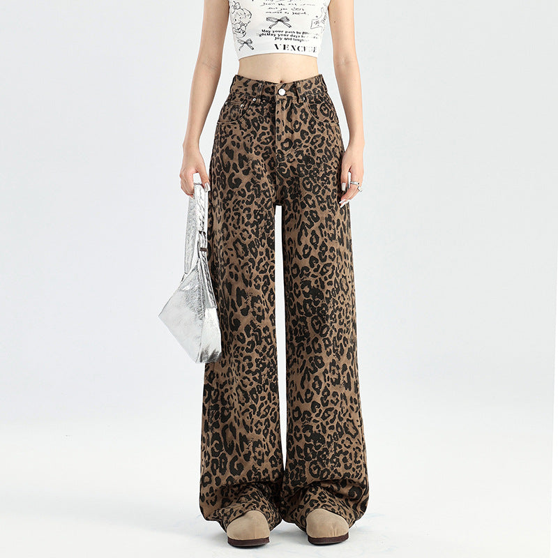 Retro Minority Leopard Jeans Hip Hop Loose Wide Leg Leisure Street