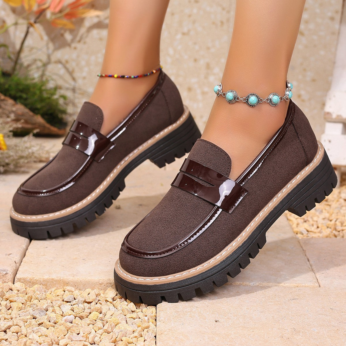 Plus Size Casual Matte Chunky Heel Platform Loafers
