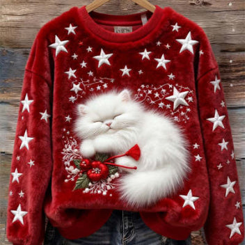 Digital Printed Flannel Christmas Women's Crew-Neck Sweater 3D
