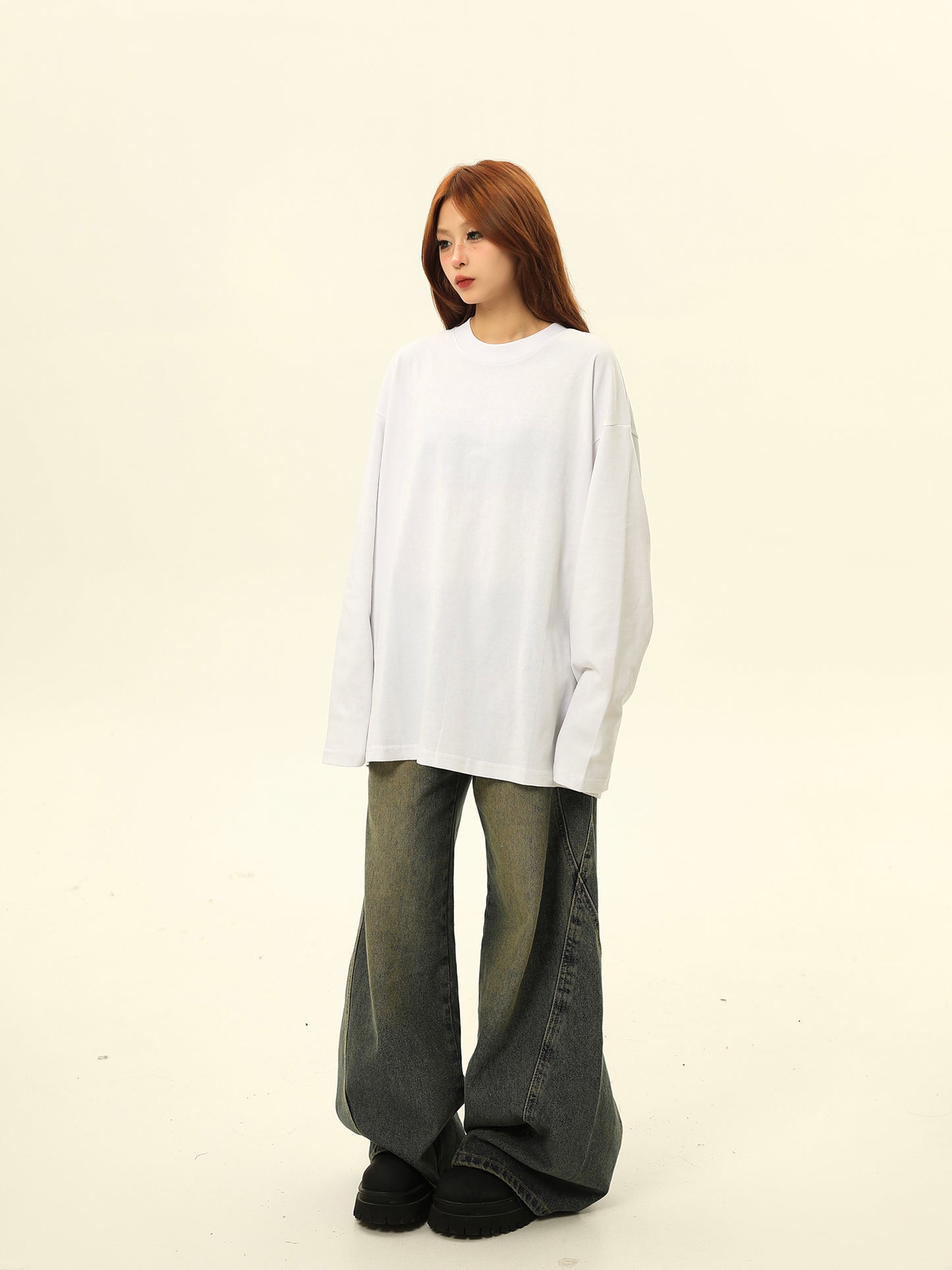 Pure Cotton Long Sleeve 300g Heavy Base Shirt Solid Color T-shirt