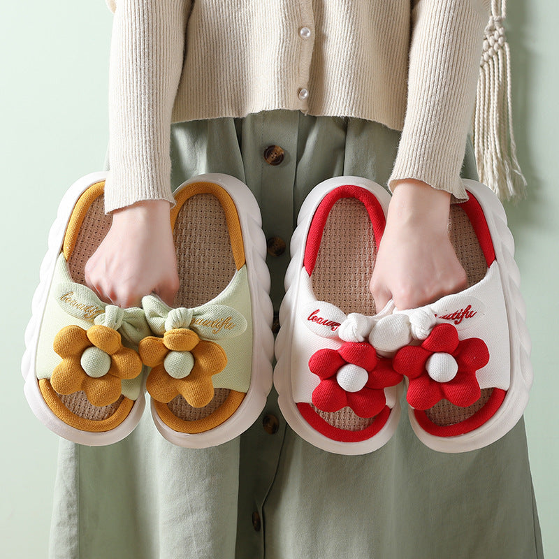 Non-slip Thick Bottom Cotton Stepping On Shit-feeling Linen Slippers