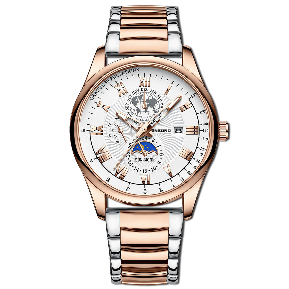 Men's Waterproof Luminous Wrist Belt Moon Quartz Watch