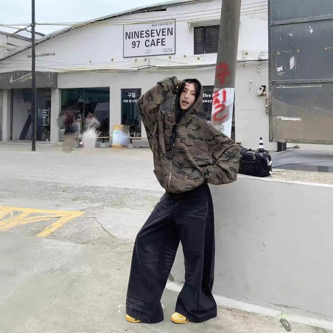 American Retro Camouflage Hoodie Coat
