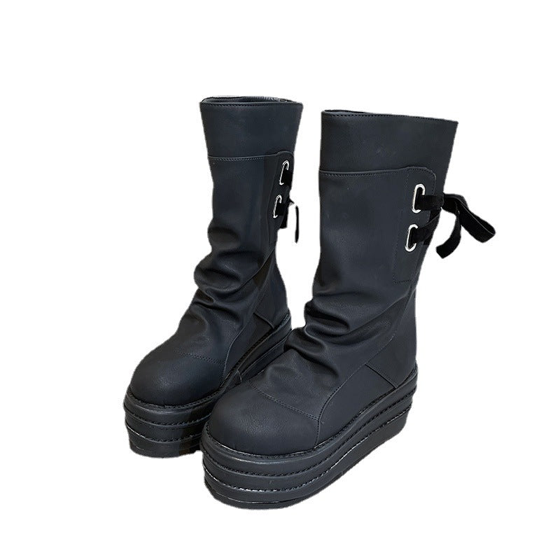 New Thick Sole Raised Round Toe Plus Size Women's Boots