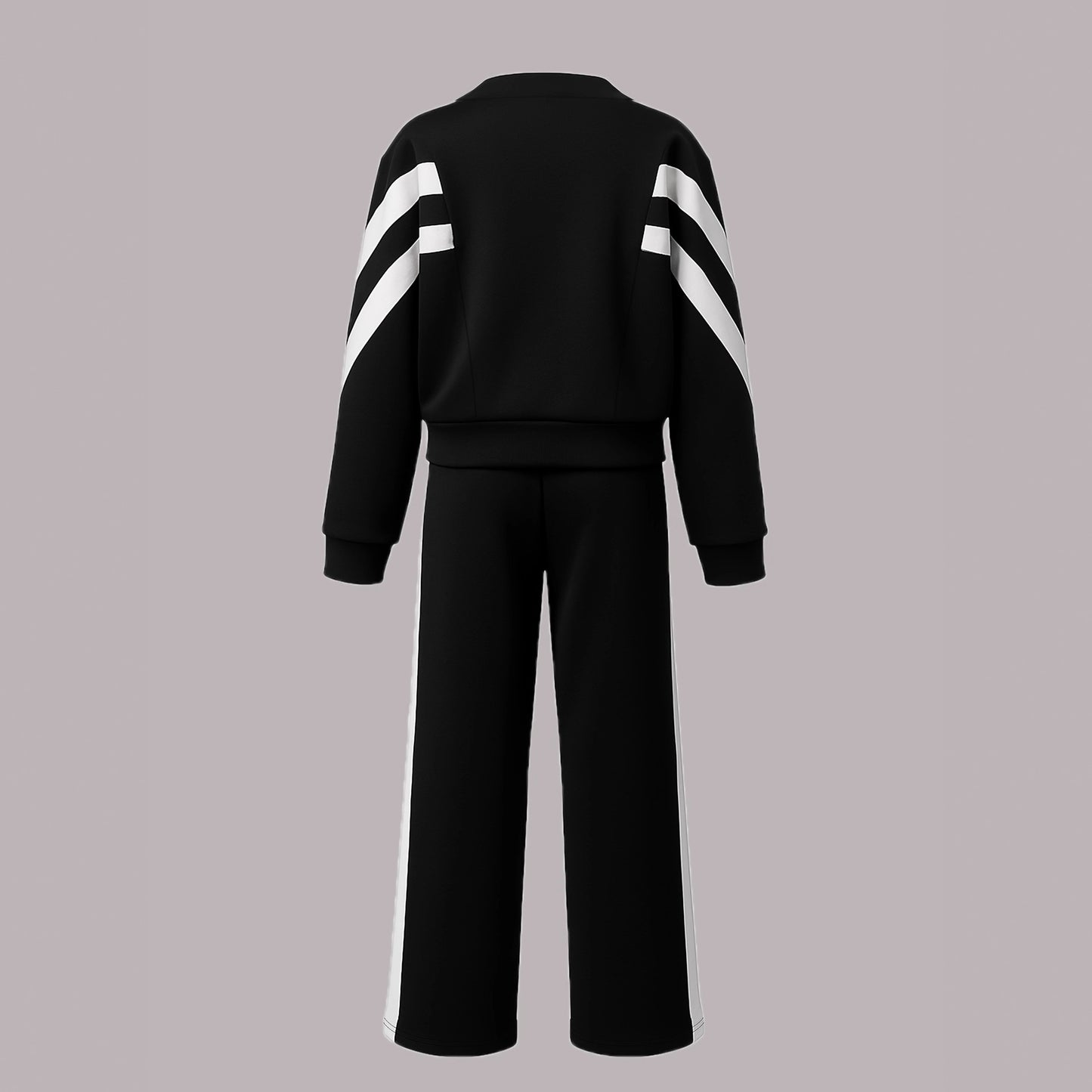 Stitching And Brushed High Waist Casual Straight Trousers Ladies Two-piece Set