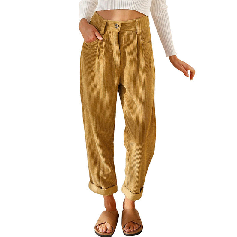 Women's High Waist Casual Pants Solid Color Loose Straight Trousers