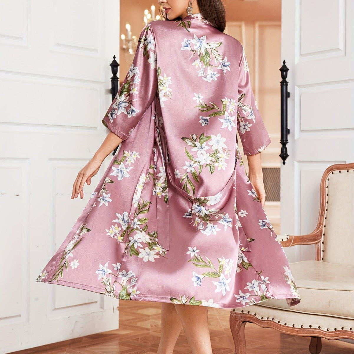 Floral Plus Size Womens Pajamas Nightgown And Camisole Two Piece Set